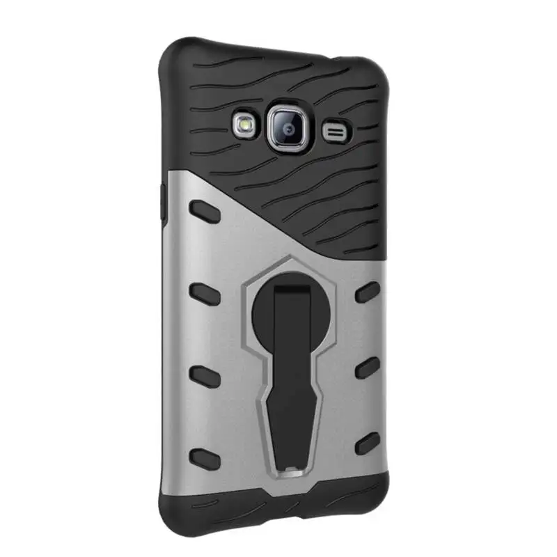 360 Rotating Silver Armor 2 in 1 PC and TPU Soft Gasbag Stand Back Case Cover For Samsung Galaxy J3 |