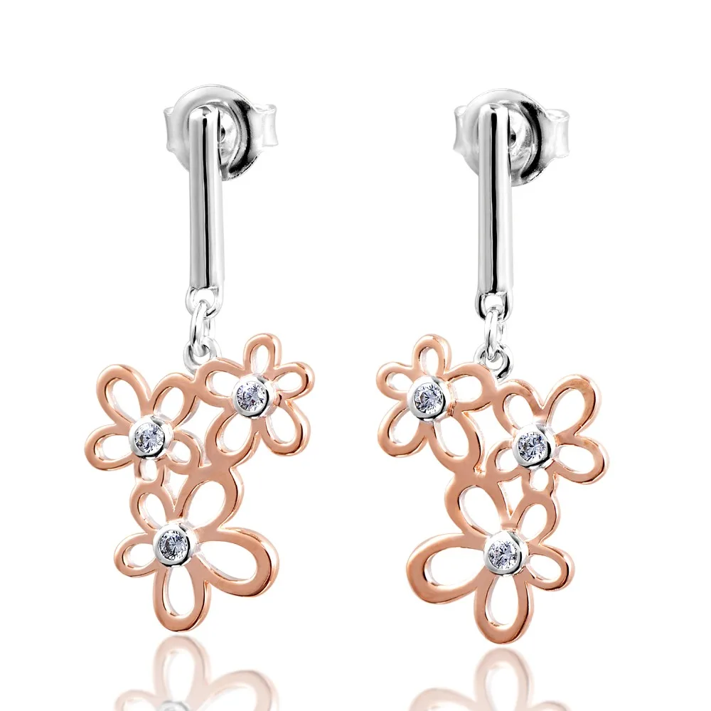 Женские серьги пусеты DORMITH из серебра 925 пробы с цветами розового золота|earrings
