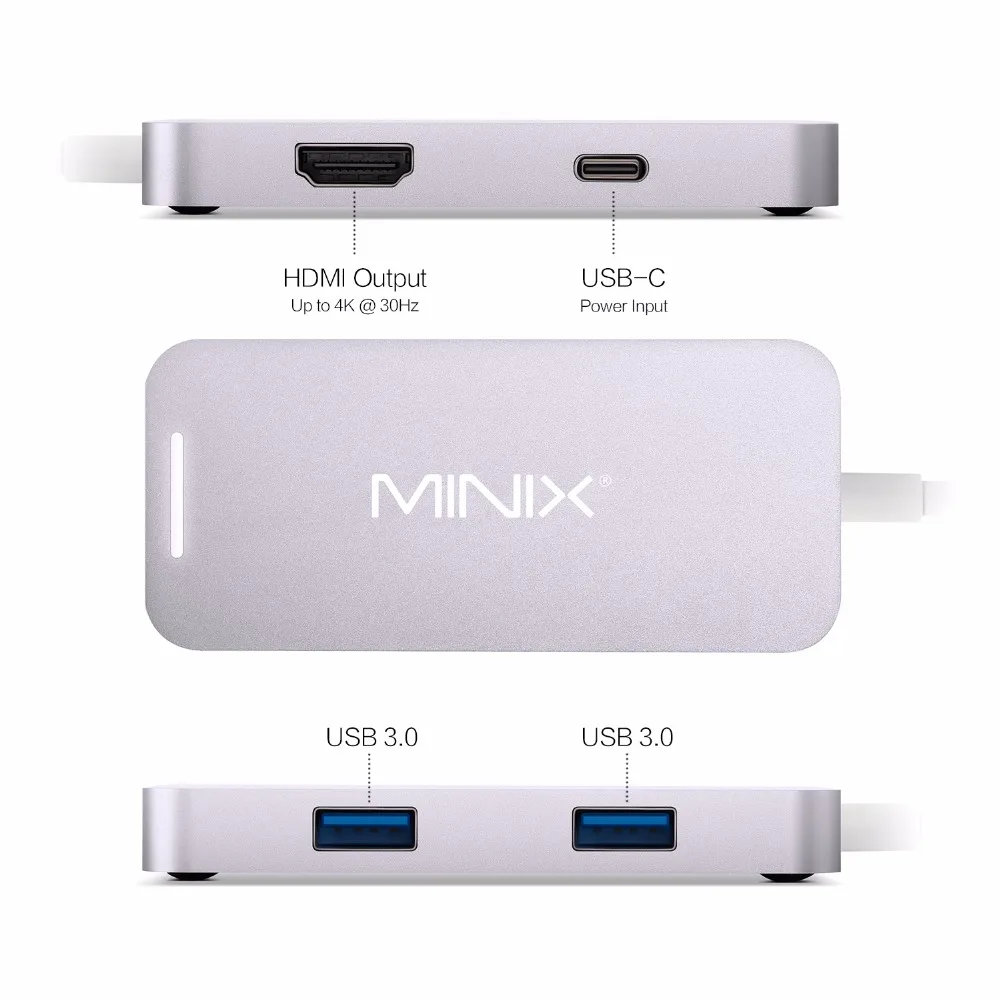 Адаптер MINIX NEO C Mini USB с мультипортами HDMI совместимый UHD (3840x2160) 30 Гц USB3.0 серый