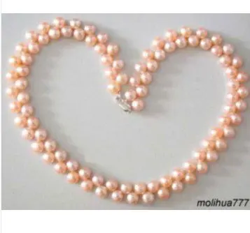 

Charming Two Rows Genuine Pink Pearl Necklace pendant