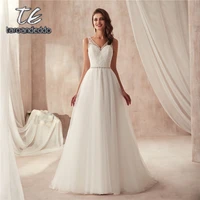 crystals v neck a line elegant tulle wedding dress with removable beading belt long bridal dress vestido de casamento
