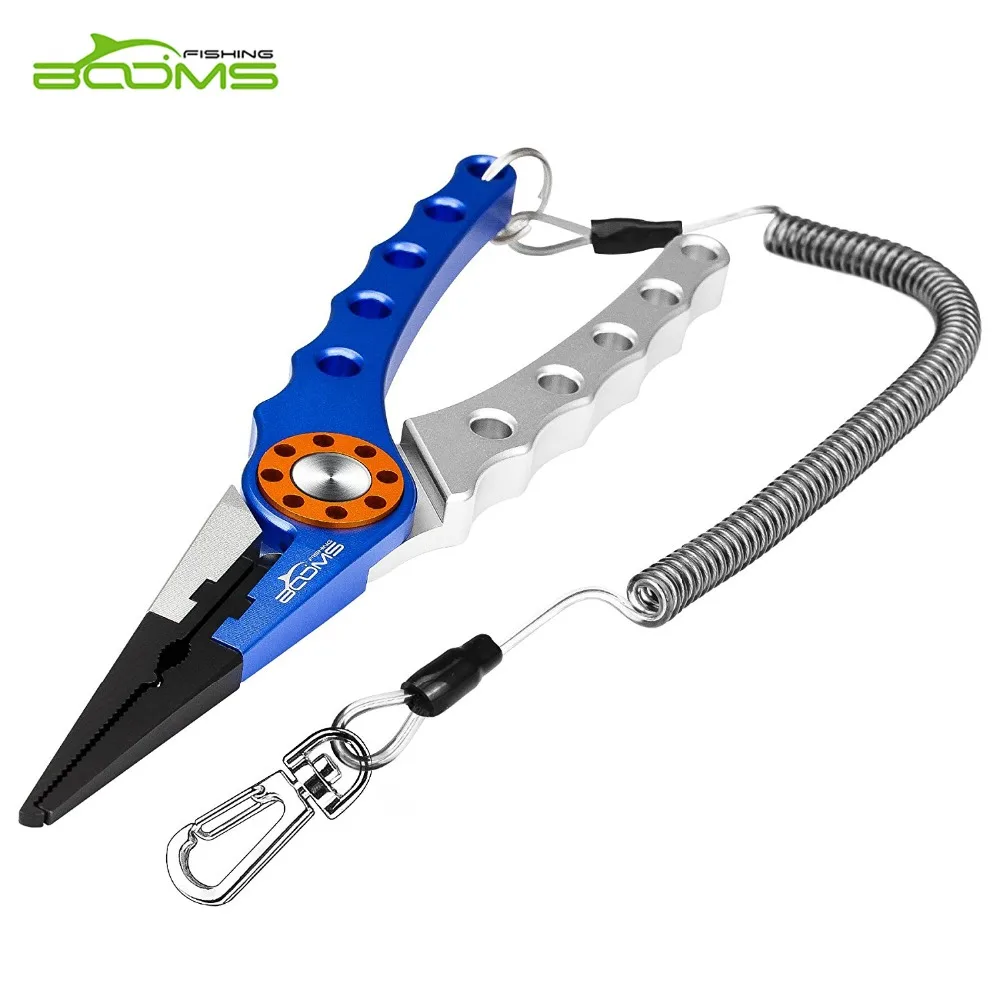 Booms Fishing X1 алюминиевые рыболовные плоскогубцы крючок для удаления оплетки линии резки и сплит-кольцо с спиральным шнурком и оболочкой