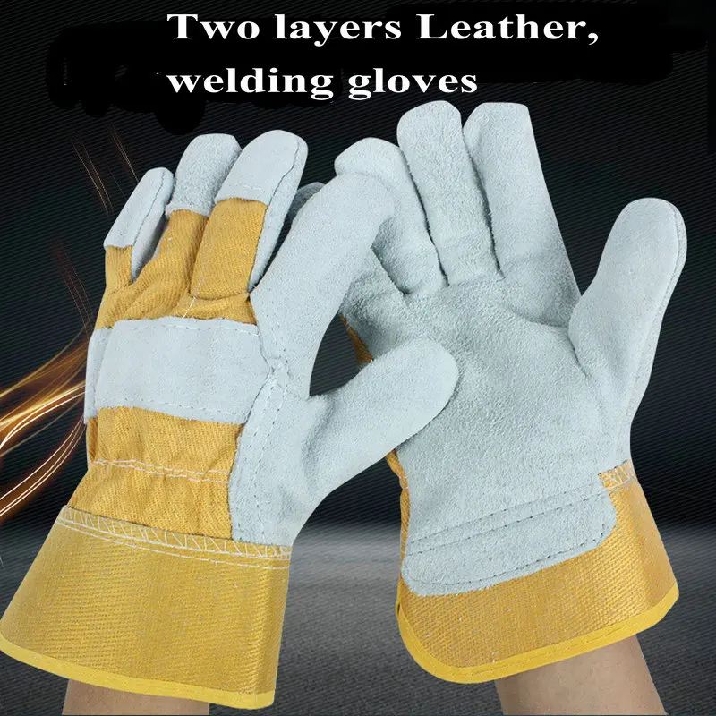 

Double-layer leather welding gloves thick wear-resistant welder high temperature Anti-scalding protection Gloves men women