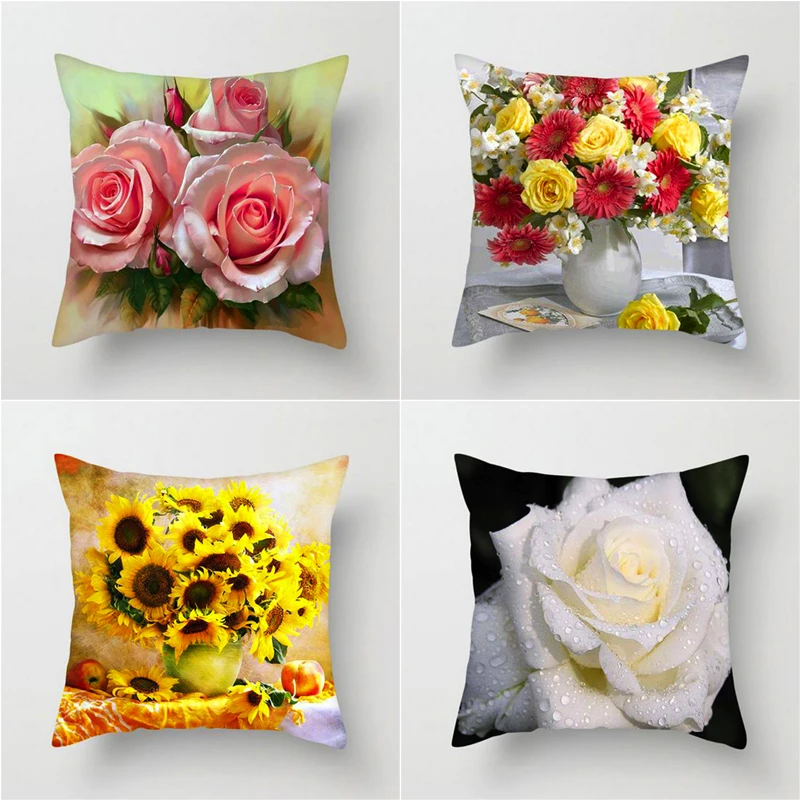 

Pillowcase 3D Rose Printed Pillow case sunflower Pillow Cover Throw Living Bed Room Flower Peony decoration sofa Cushion Cover