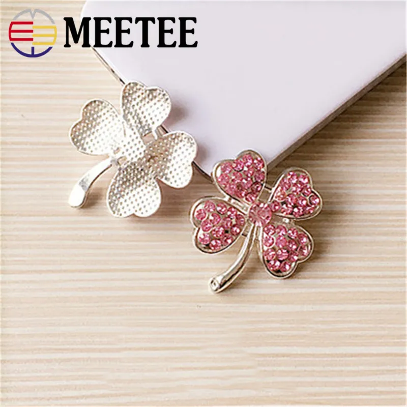 Meetee 10pcs Rhinestones Four Leaf Clover Flowers Button Decoration Buckle Handmade Hair Clip Accessories DIY Materials ZK571 | Дом и сад