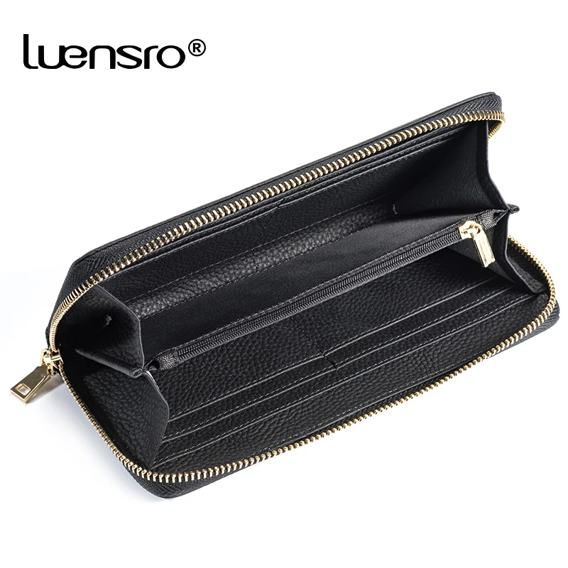 LUENSRO 100% Genuine Leather Long Wallet Men Zipper Clutch High Quality Card Holder Coin Purse | Багаж и сумки