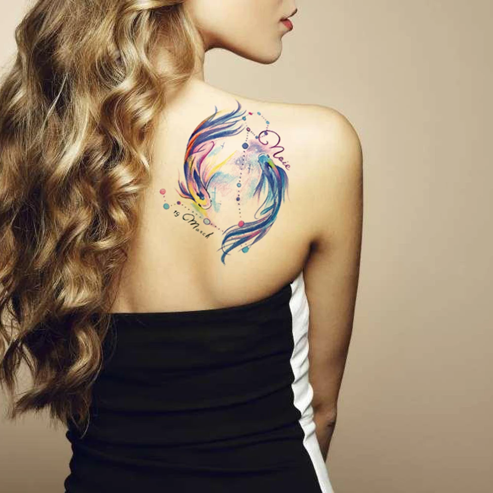 Glaryyears A Bit Big Arm Temporary Tattoo Sticker Colorful Fish Fake Tatoo Sleeve Flash Tatto Waterproof Body Art Women LC-766