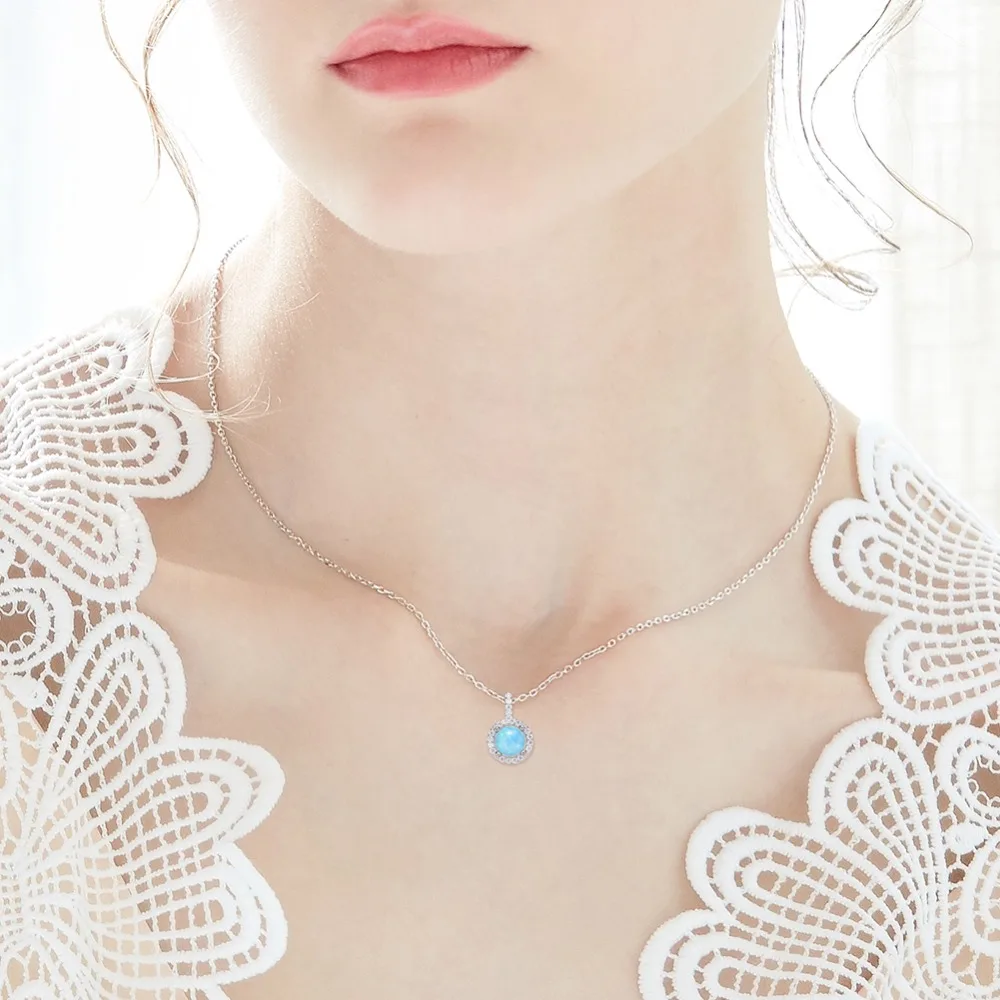CDE Blue White Opal Necklace collier femme Pendant 925 Sterling Silver Transparent Chain Choker Women Jewelry Gifts | Украшения и