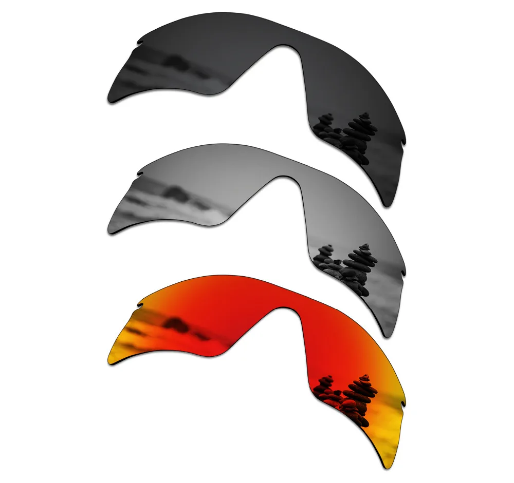 

SmartVLT 3 Pieces Polarized Sunglasses Replacement Lenses for Oakley Radar Range Black & Silver Titanium & Fire Red