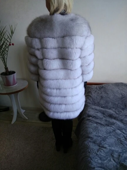 New Brand Winter Real Blue Fox Fur Coat Thick Warm Imitation Of Sables Women's Light Brown Long Jacket The fox fur Coat
