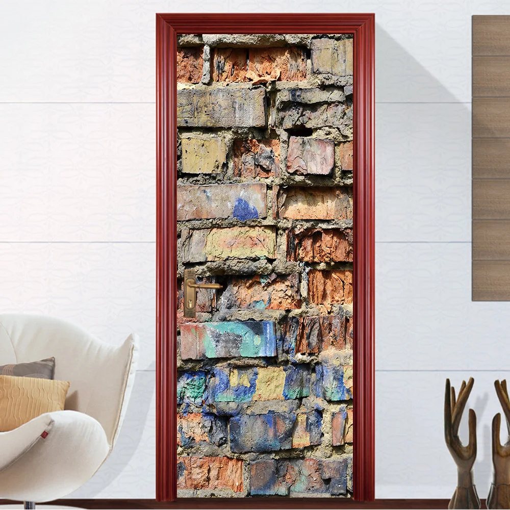 2 панели акварельные кирпичи картина наклейка на дверь наклейки обои украшение