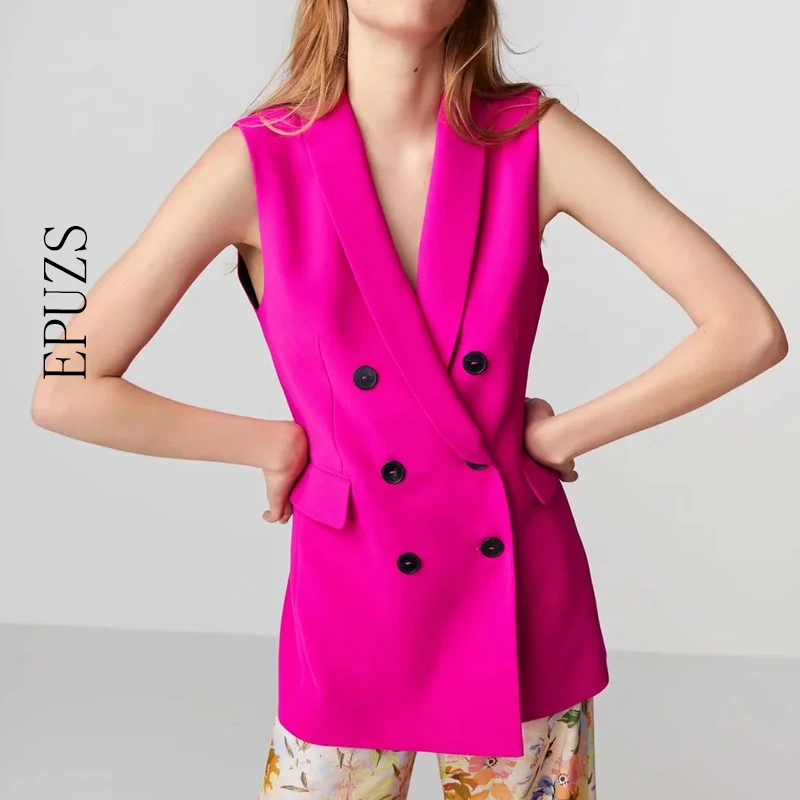 Осенний розовый черный длинный жилет Женский Повседневный двубортный с