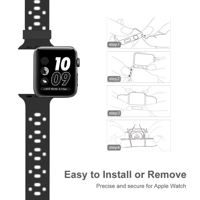 Силиконовый ремешок для apple watch iwatch 3/2/1 42 мм/38 мм браслет наручный ремень ремешок для часов+ адаптер из нержавеющей стали аксессуары