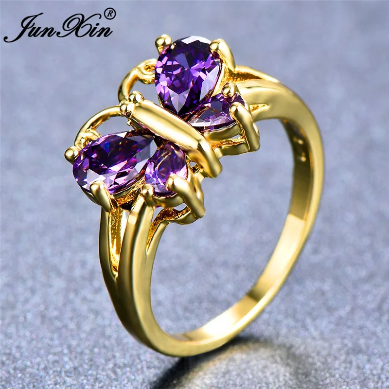 2019 модное женское кольцо с фиолетовой бабочкой цирконом 14 карат желтое золото