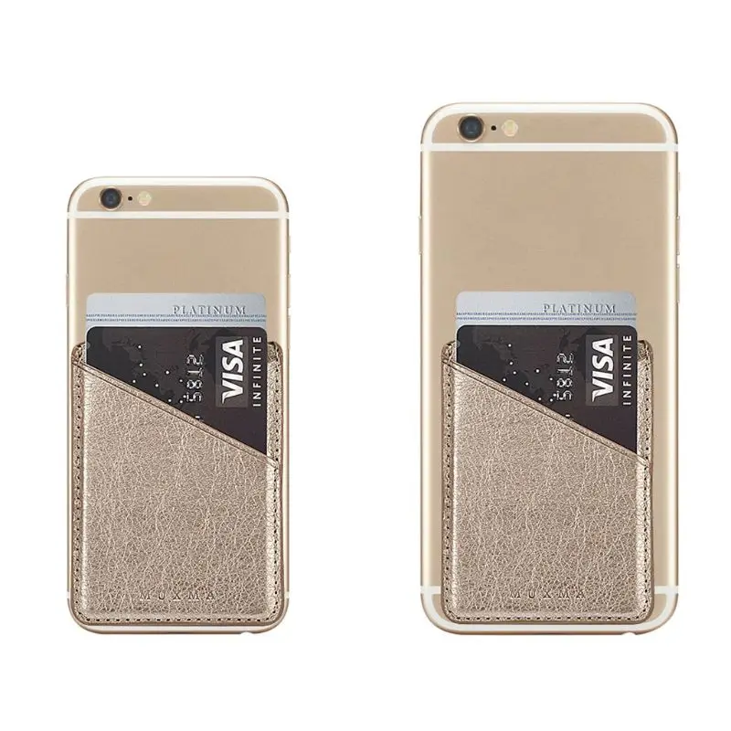 Золотой Hot New Women Men Ultra Slim Leather Mobile Phone ID Card Holder Wallet Credit Pocket Adhesive Sticker New 5 Colors - Цвет: Золотой
