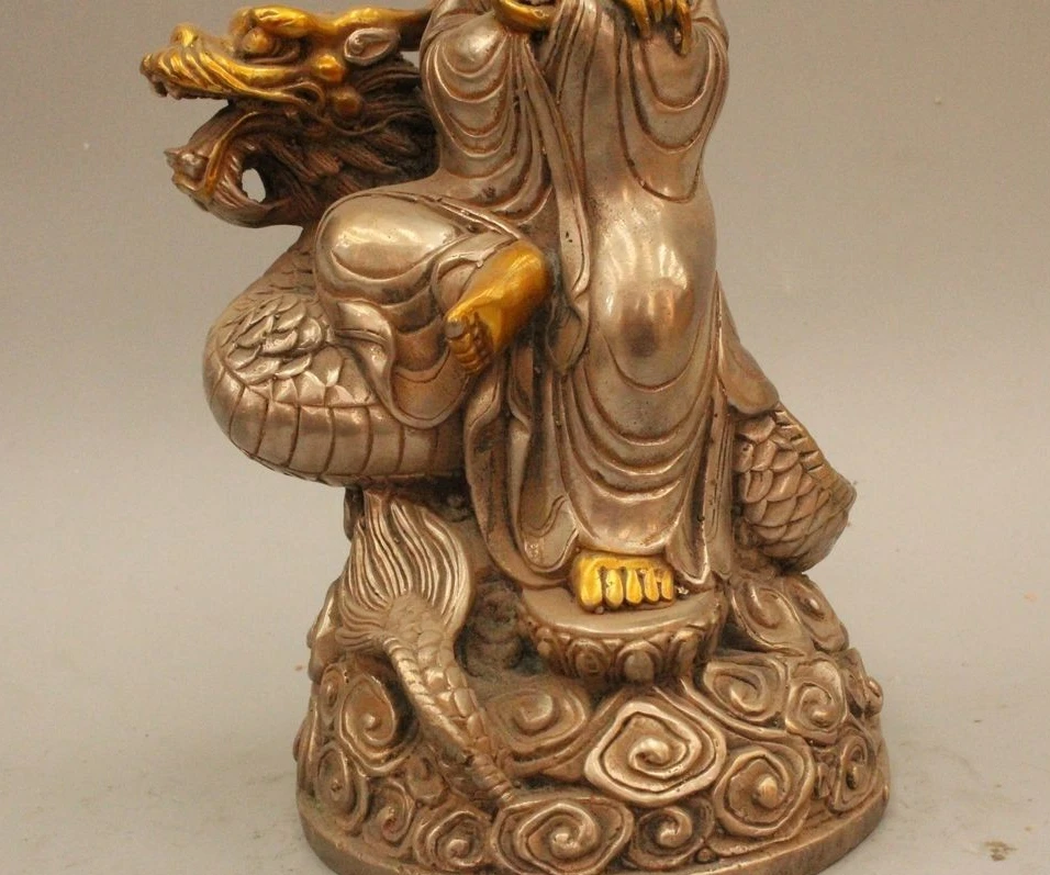 8 &quotКитайский Buddhiam Серебряный Gild Сиденья Дракон Кван-инь Бодхисаттвы Статуя | Дом