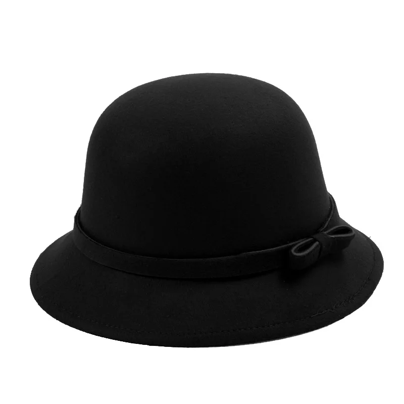 Весенняя модная винтажная Женская шерстяная шляпа Fedora Bucket Dome Bell с бантом фетровые шапки женские шапки шляпа 7 цветов