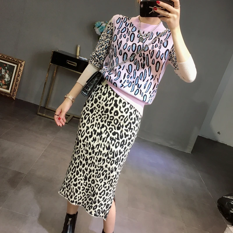 2018 зимний женский свитер контрастного цвета с леопардовым принтом Женский