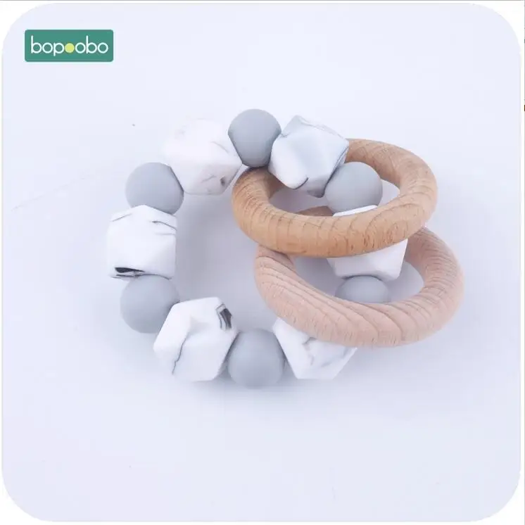 gray Bopobo 1 шт., силиконовые бусины с деревянным кольцом, погремушка, сделай сам, для рукоделия, пищевого качества, Прорезыватель для зубов, детские принадлежности для кормления, Классическая сенсорная игрушка - Цвет: gray