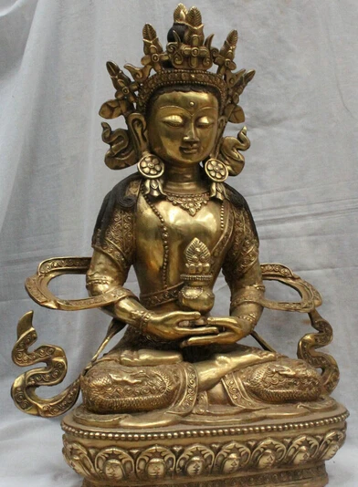 JP S0524 28&quot Tibet Tibetan Temple Bronze Dragon Robe Amitayus Long Life Goddess Statue H | Дом и сад