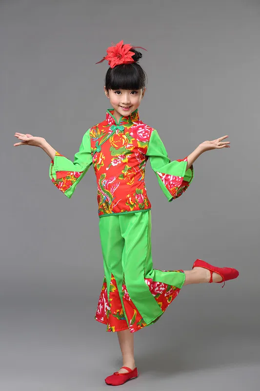 Детский танцевальный костюм Yangke Китайская народная танцевальная одежда для девочек Новогодняя