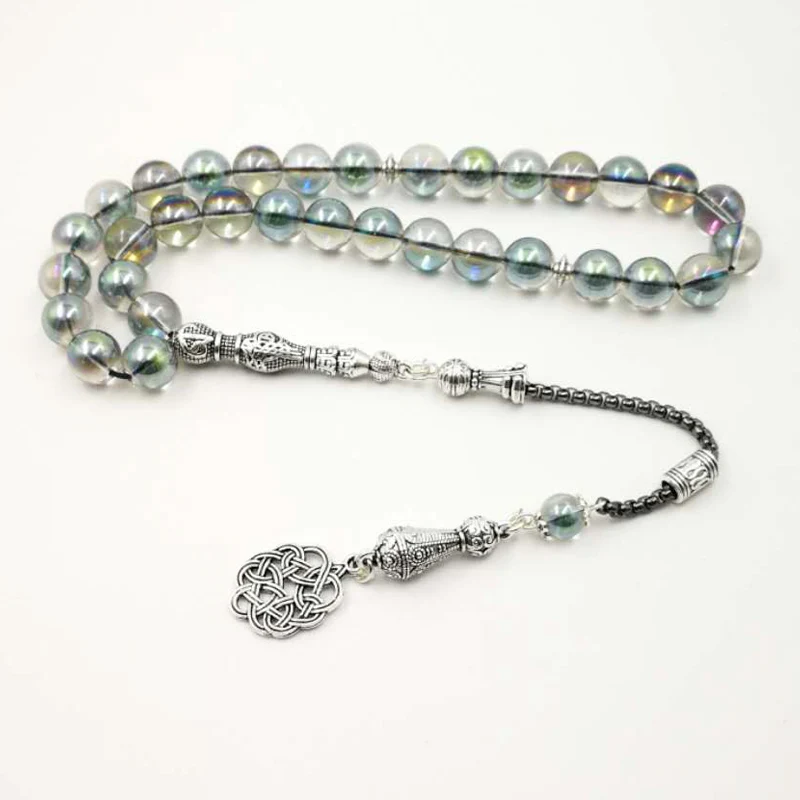 Натуральный Зеленый Кристалл Tasbih Популярные стильные браслеты мусульманские