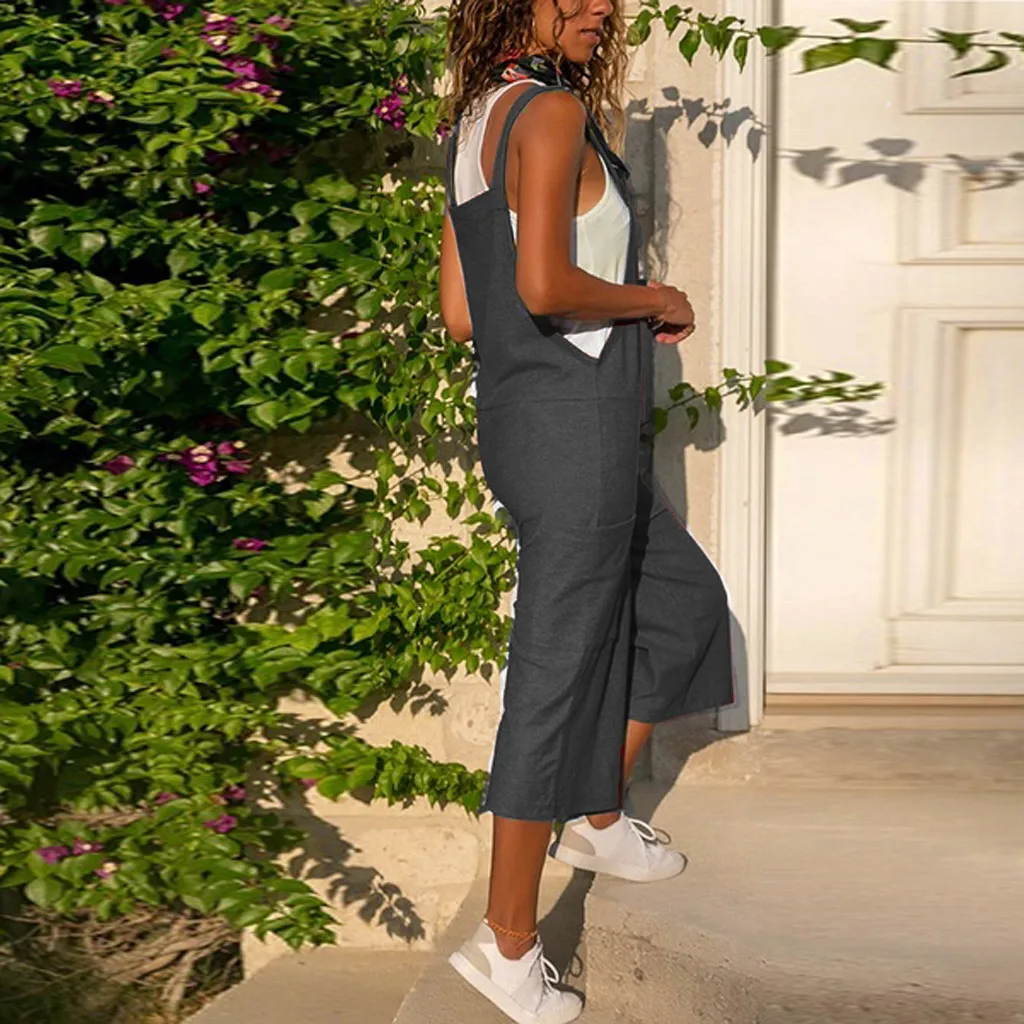 Женский комбинезон без рукавов Свободный из хлопка и льна повседневный для
