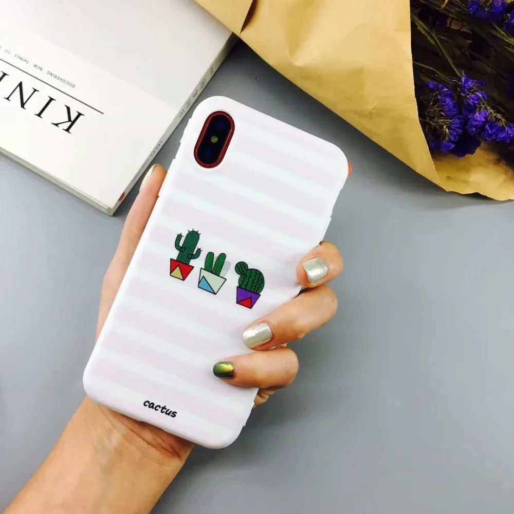 BUNA корейский Модный Полосатый чехол для телефона в форме кактуса Apple Iphone X 8 6 6s 6plus