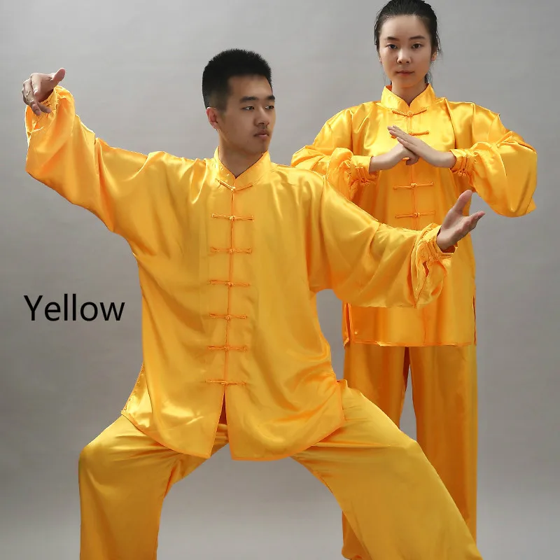 yellow Модный костюм с длинным рукавом ушу тайчи форма для кунгфу 14 цветов утренняя одежда для занятий боевыми искусствами - Цвет: yellow