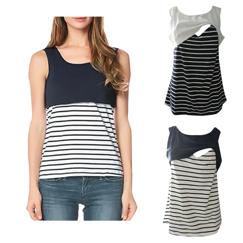 

Женская футболка для грудного вскармливания для беременных женщин Летняя однотонная безрукавка с круглым вырезом топы для кормления Одежд...