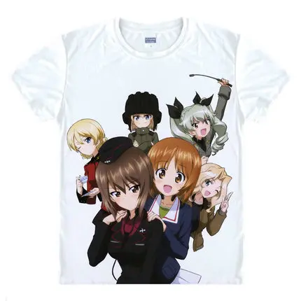 Футболки с рисунком аниме Girls und Panzer рубашки коротким рукавом косплей рубашка
