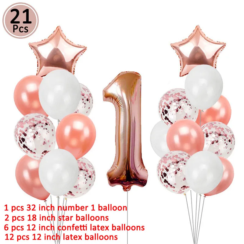 21pcs rose gold Lincaier наряд для первого дня рождения 12 месяцы фоторамка баннер 1st для маленьких мальчиков украшения для девочек мой 1 Год Вечерние поставки - Цвет: 21pcs rose gold