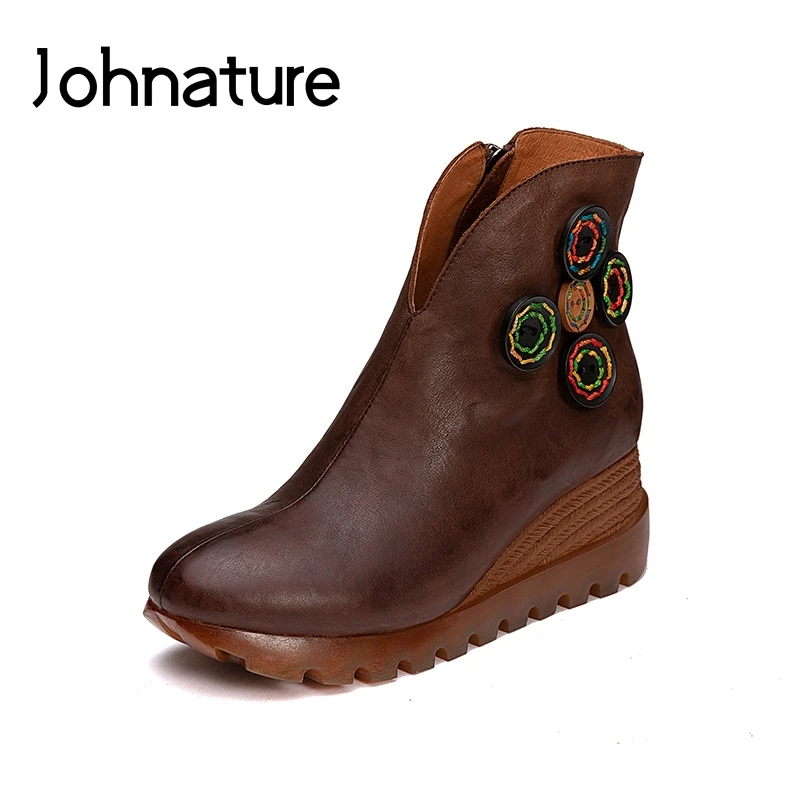 

Женские Водонепроницаемые туфли-лодочки на молнии Johnature, винтажные кожаные туфли ручной работы в стиле ретро, Осень-зима 2019