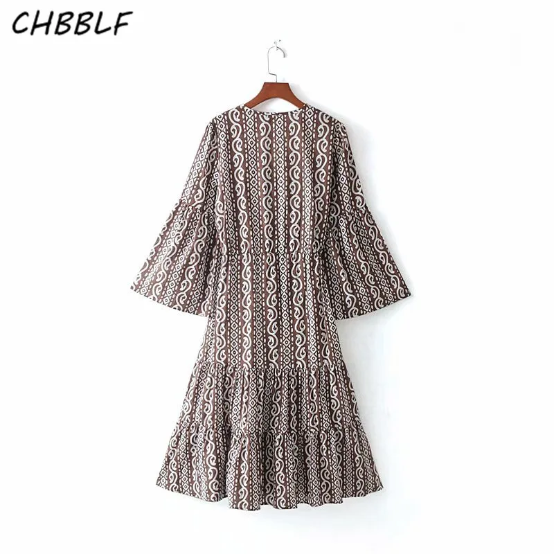 CHBBLF женское элегантное платье с принтом и v образным вырезом расклешенными