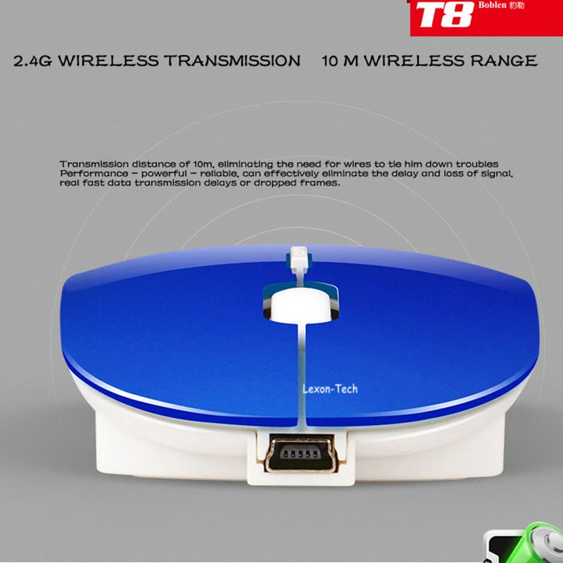 Boblen T8 2 4 GHz Беспроводная перезаряжаемая 2400 точек/дюйм Регулировка USB оптическая