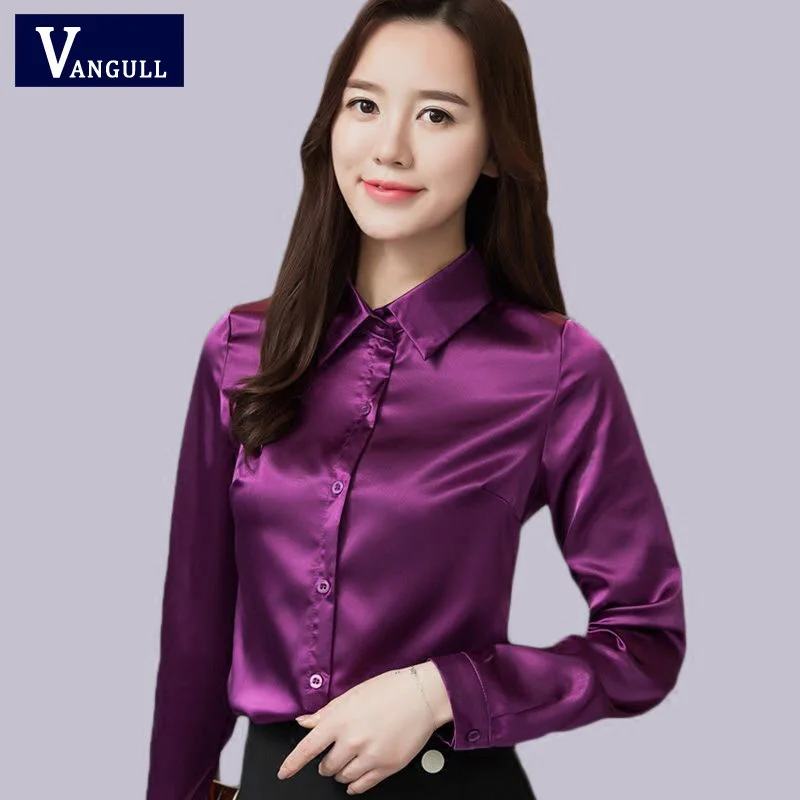 Женская Офисная рубашка Vangull Повседневная Блузка с длинным рукавом и отложным