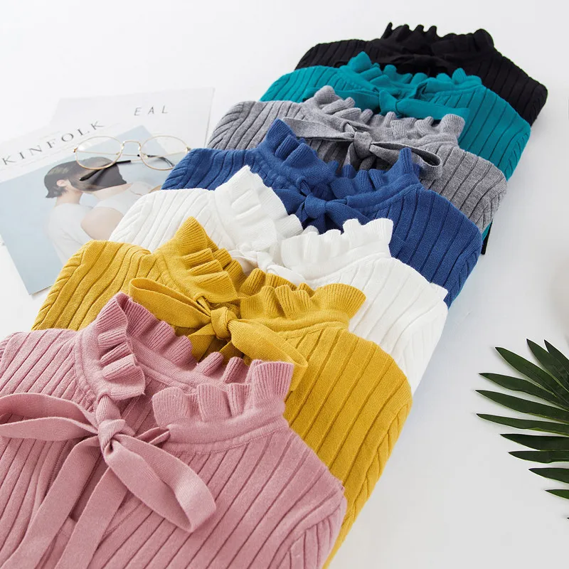 Элегантные женские свитера и пуловеры с рюшами офисные расклешенными рукавами