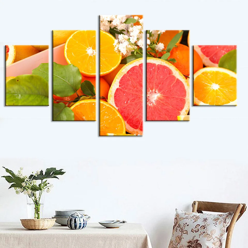 Холст напечатанный плакат украшения дома 5 штук грейпфрут оранжевый цвет