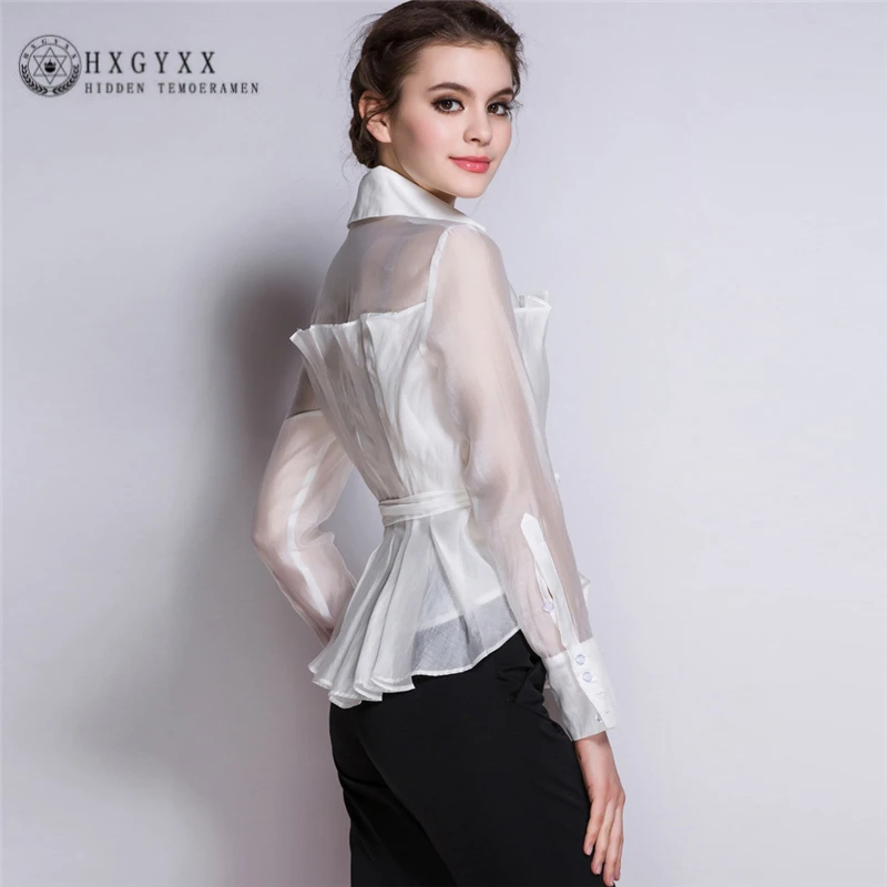 Женская блузка с v образным вырезом однотонная приталенная длинными рукавами