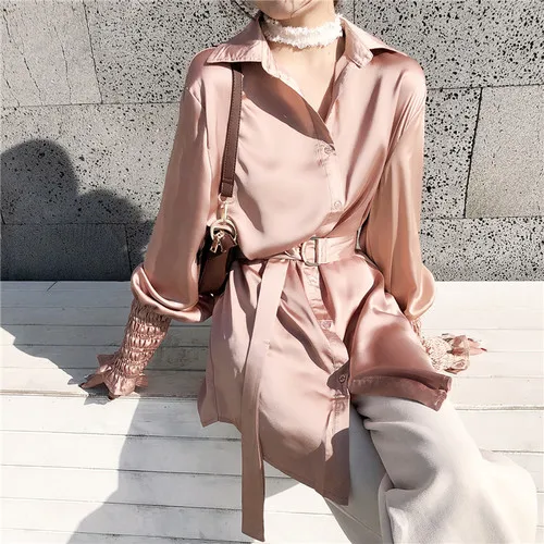 Для женщин блузки рубашки топы модная туника Повседневное шелковая блузка