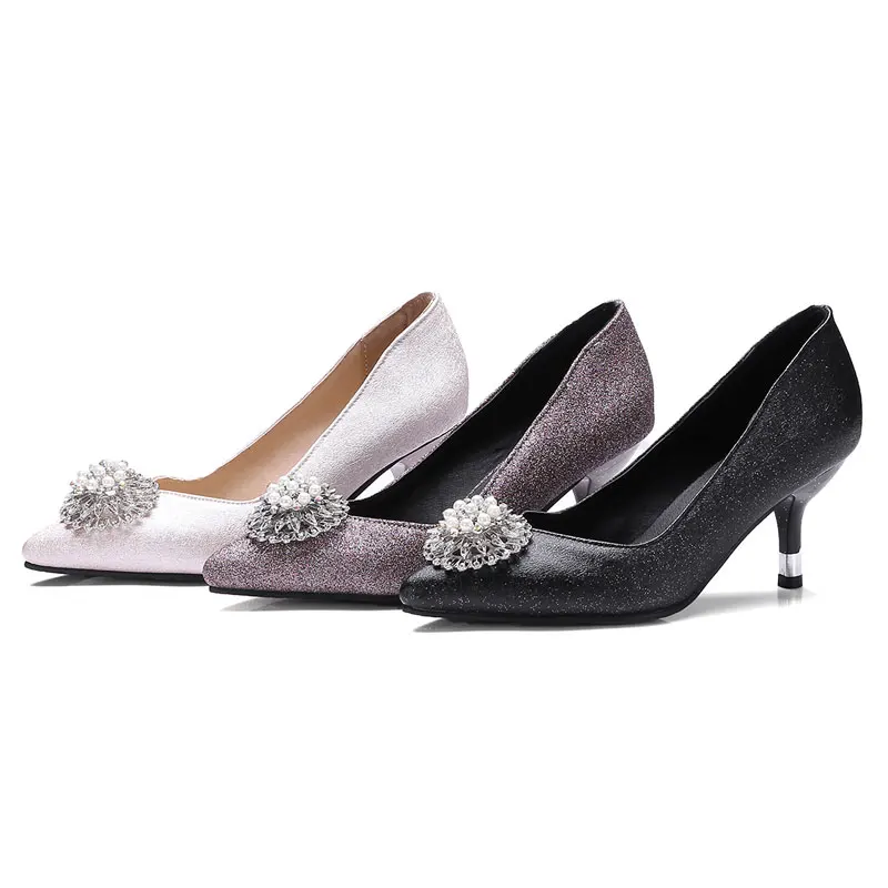 

Fanyuan 2018 thin Heel Crystal Women Shoes Pumps 6cm Rhinestone Heels black Rhinestone Women Wedding Shoes Low Heels