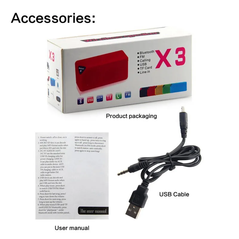 X3 Портативный Mini Bluetooth Динамик Беспроводной Музыка Sound Box сабвуфер громкий s с