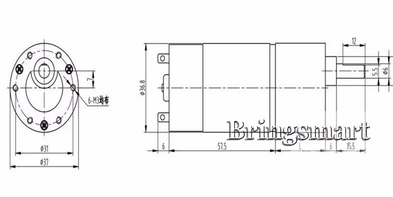 Bringsmart JGB37-555B 12 В DC мотор-редуктор мини двигатель с датчиком диска Высокая точность высокий крутящий момент 6-24 В игрушечное электронное оборудование