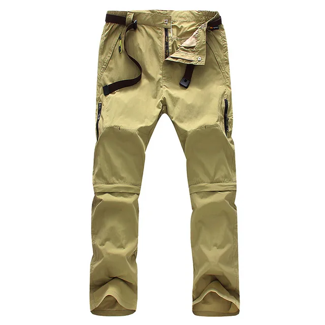 Khaki Мужские брюки для походов на открытом воздухе, водонепроницаемые, поглощающие влагу эластичные брюки для бега, фитнеса, отстегивающиеся брюки и шорты до колен - Цвет: Khaki