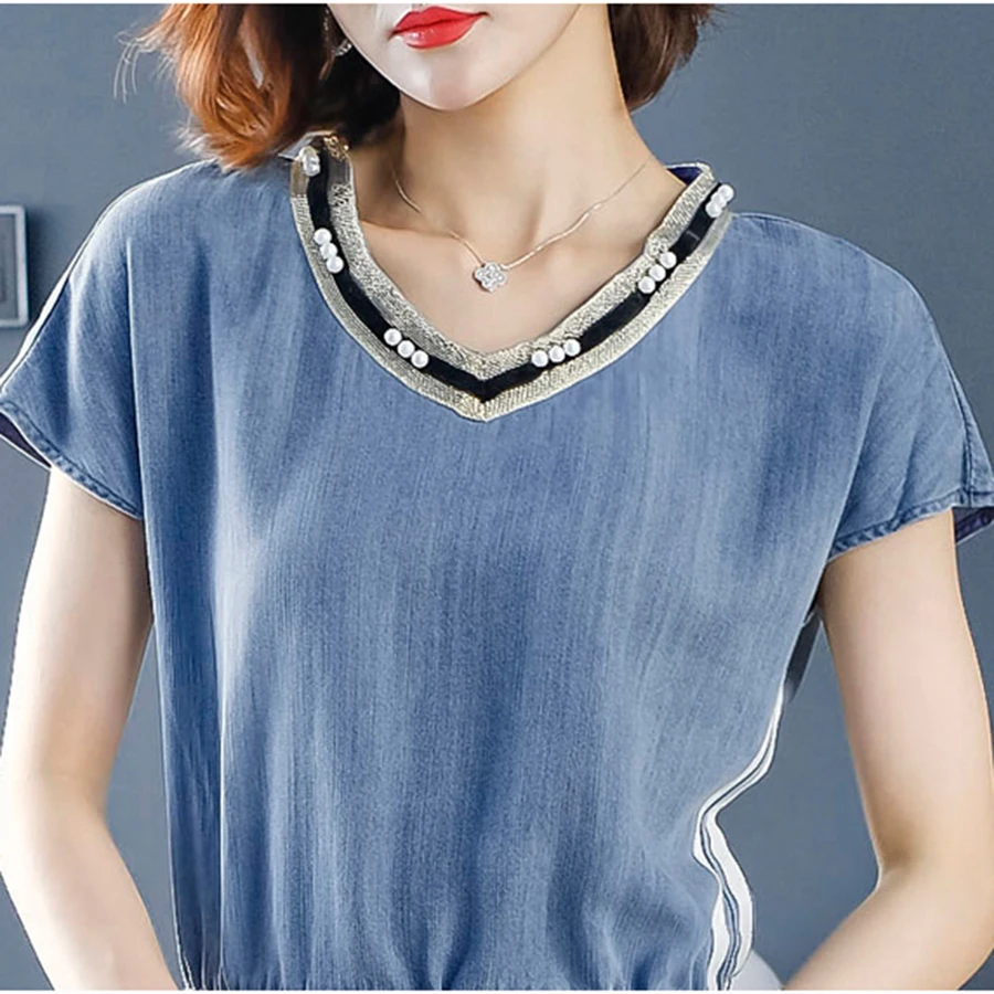 2019 корейские женские винтажные шикарные джинсовые платья с v-образным вырезом