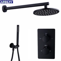 brass thermostatic faucets black shower set 81012 inch bathroom rainfall shower faucet system with handheld shower head