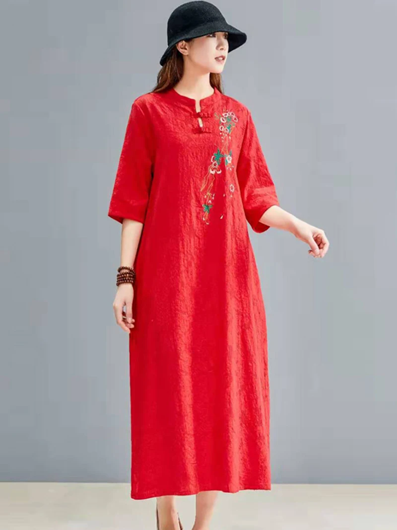 Китайское платье cheongsam qipao, современное хлопковое льняное платье cheongsam, платье cheongsam с коротким рукавом и вышивкой, женское нижнее белье