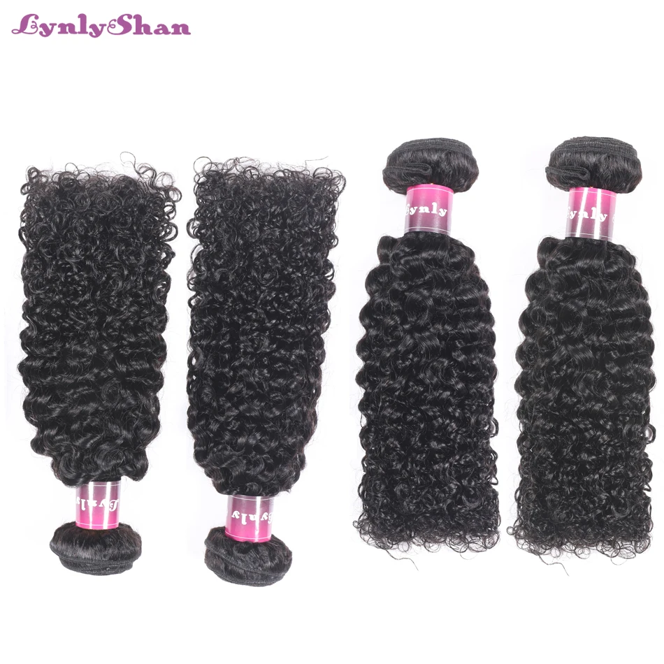 Малазийские человеческие пучки волос с закрытием Remy кудрявые вьющиеся волосы