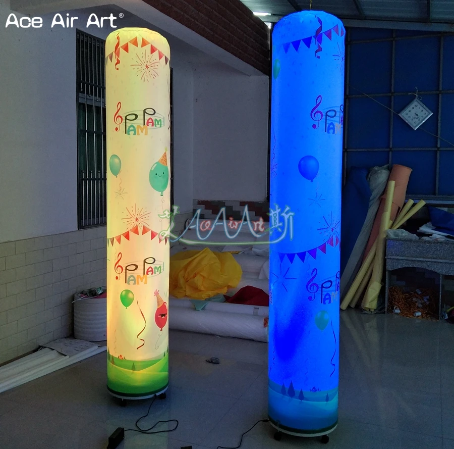 

2 pcs led illuminate inflatable pillar,lighting tube/column with base air blower outstanding for wedding stage yard decoration