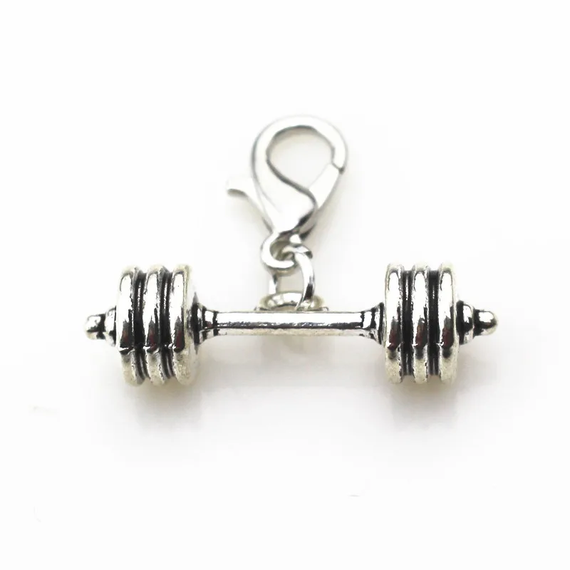 20pcs/lot Dumbbell dangle charms sports lobster clasp floating charms for bracele/pendant hanging charms jewelry accessory